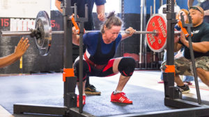 Gwyn Brookes squatting. Photo courtesy of Tom Campitelli.